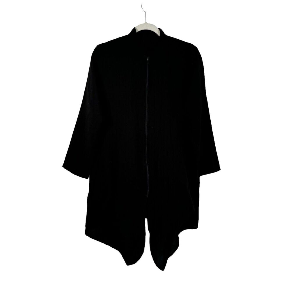 Fridaze Black 100% Linen Full Zip Top Lagenlook Coastal Lightweight Women Lrg - Picture 2 of 6